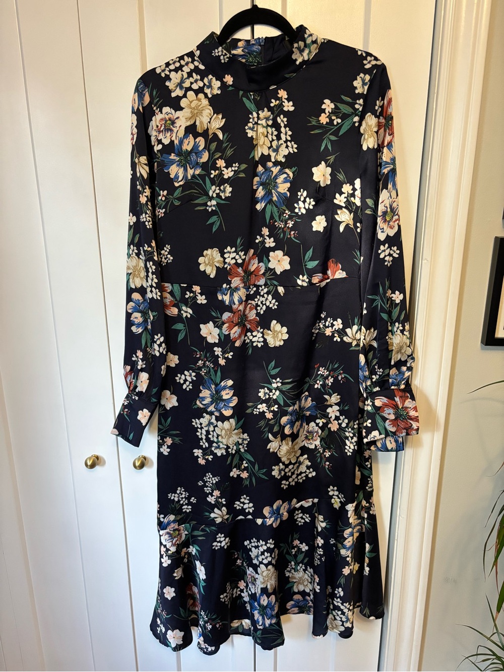 Angel Navy Floral Long-Sleeve Ruffle-Hem Dress